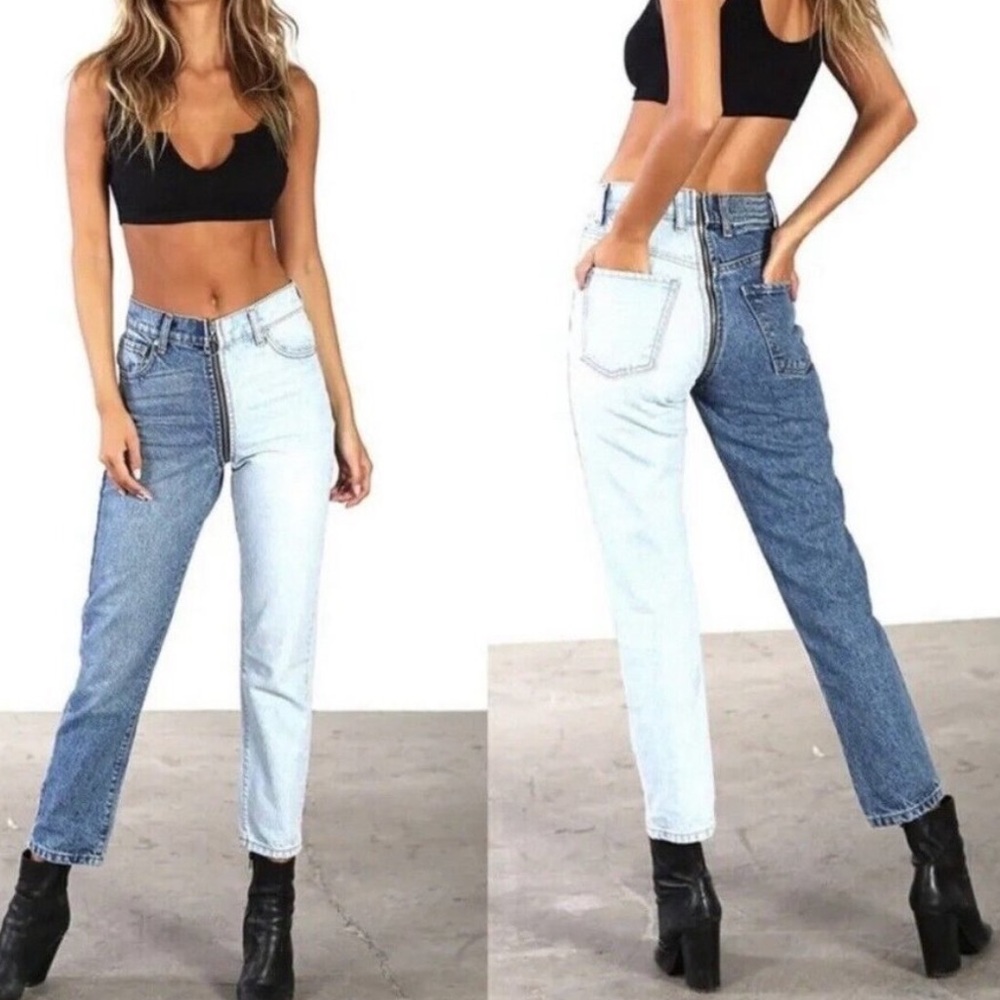 Revice Yin Yang Crop Ankle Split Two Tone Full Zip around High-Rise 25 Blue